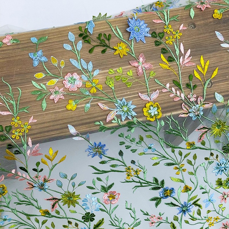 Sewing Textiles - 90x130cm Floral Vine Embroidered Tulle Lace