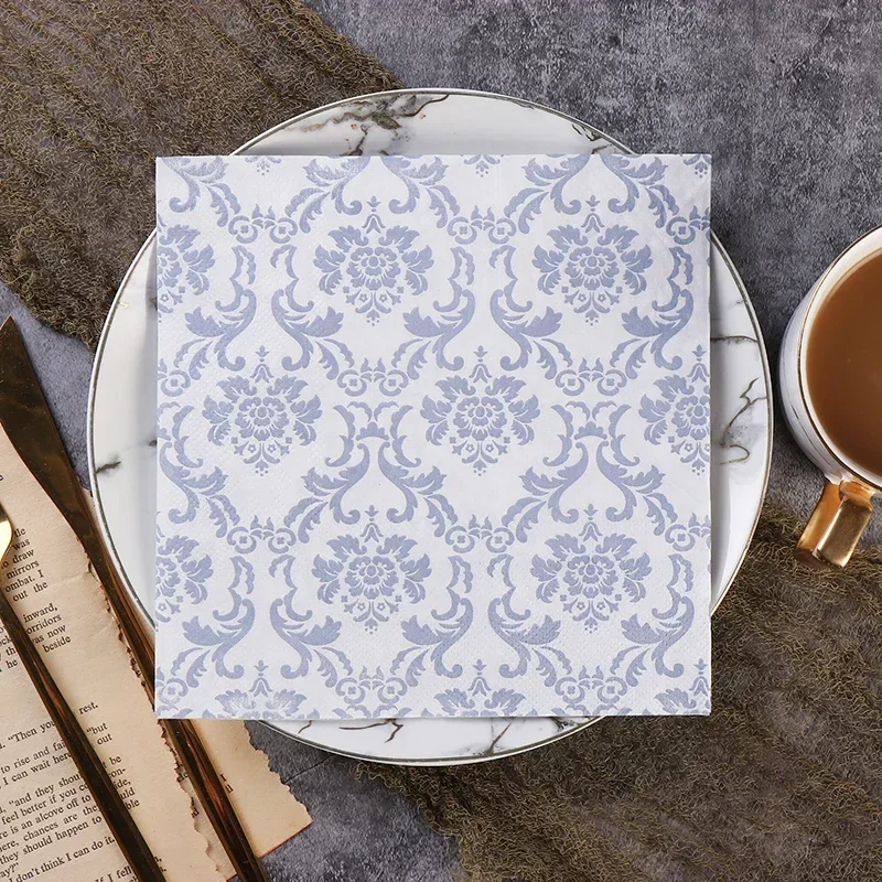Pattern Tissue Paper - 20pcs/Pac Chinese Elements Blue Gold Silver