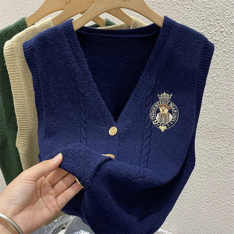 New Embroidered Bear Knitted L - Sewing Vest ulasan dan harga