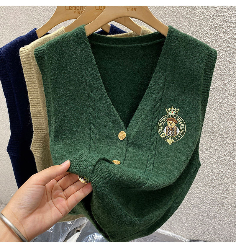 New Embroidered Bear Knitted L - Sewing Vest ulasan dan harga