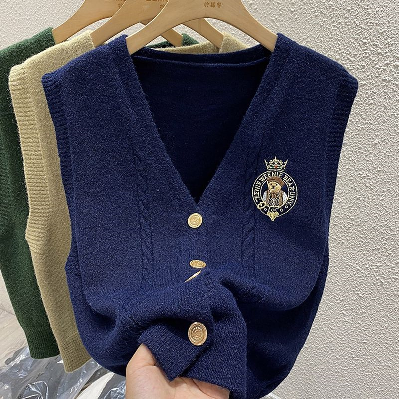 New Embroidered Bear Knitted L - Sewing Vest ulasan dan harga