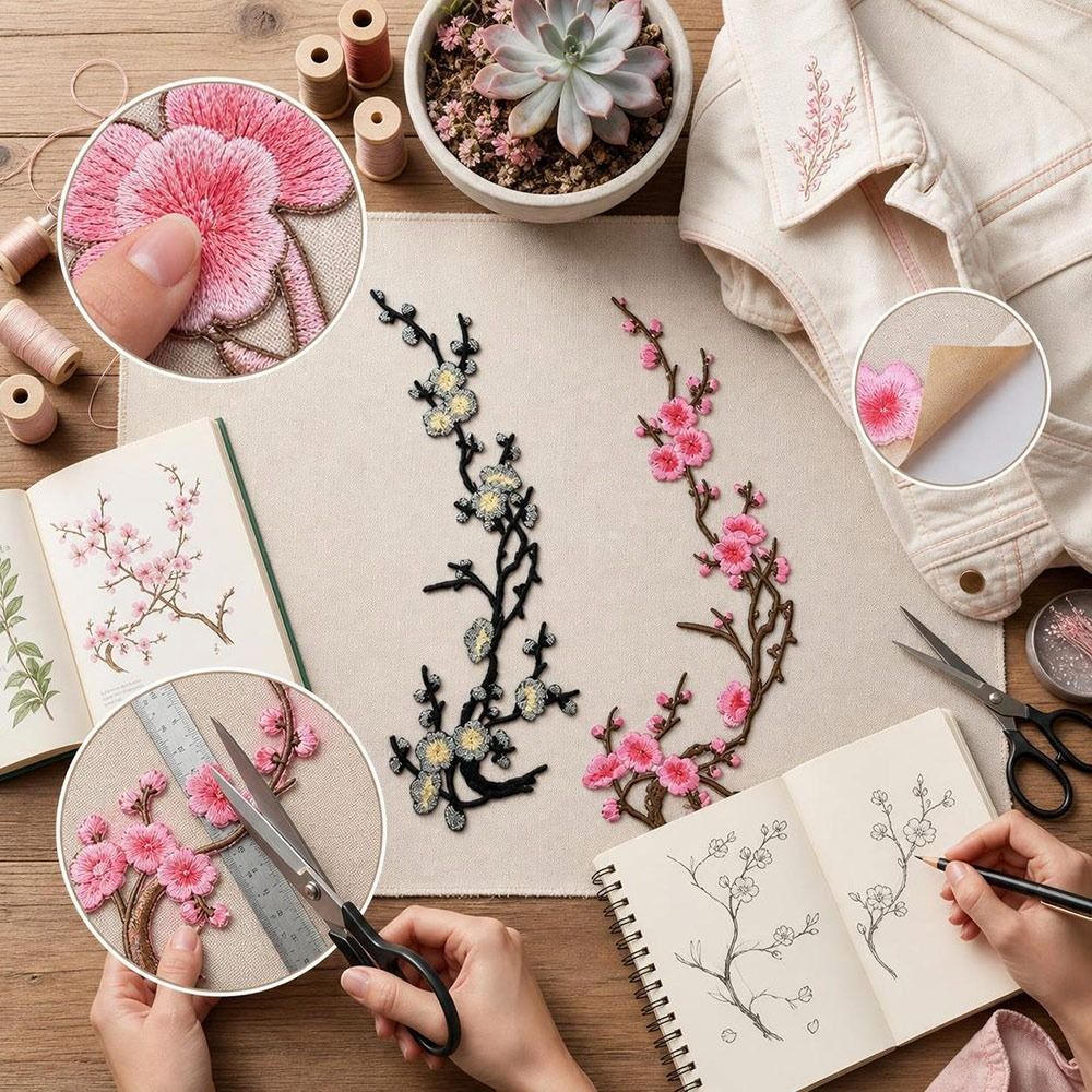 DIY Cherry Blossom Iron On Pat - Sewing Textiles ulasan dan harga