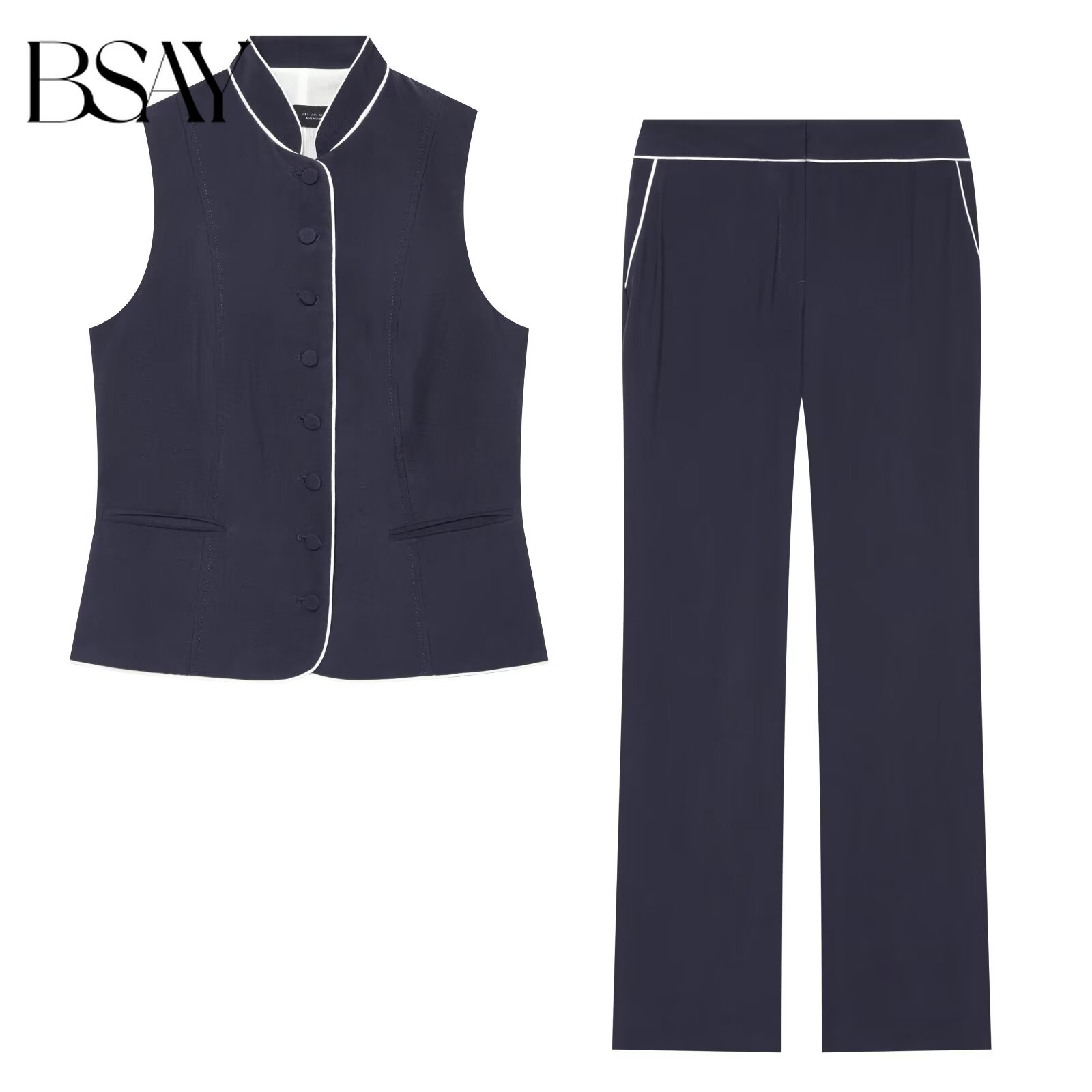 BSAY Women Contrast Stand Coll - Sewing Vest ulasan dan harga