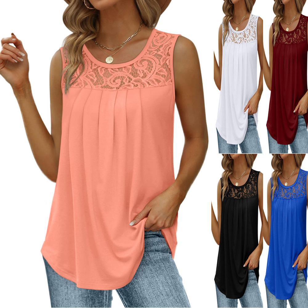 Women's Sleeveless Lace Patchw - Sewing Vest ulasan dan harga