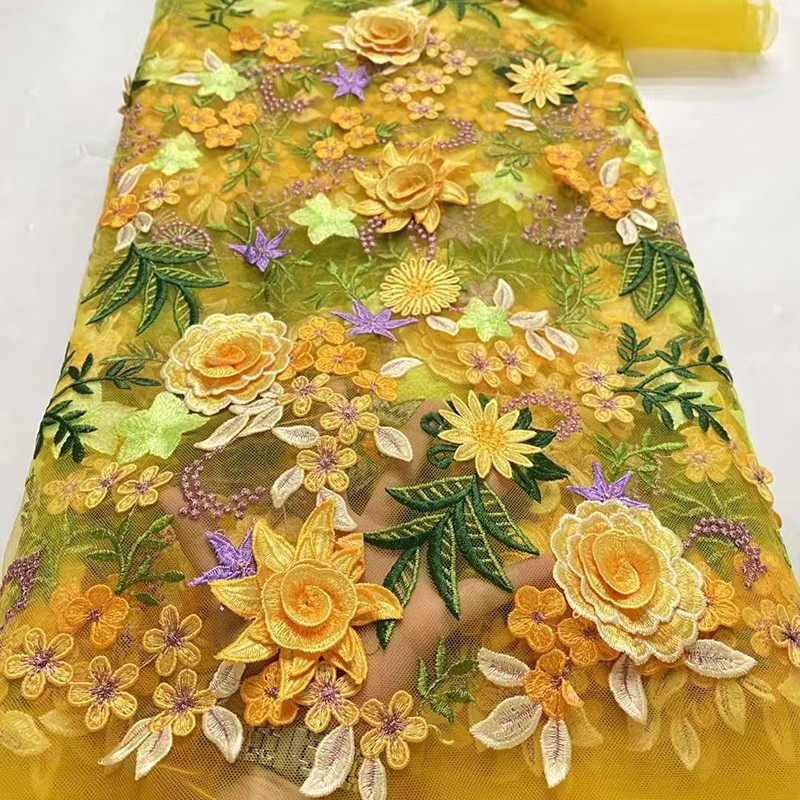 90x130cm 3D Floral Embroidered - Sewing Textiles ulasan dan harga