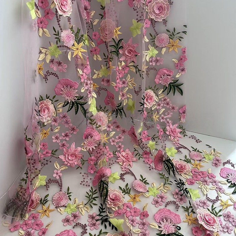 90x130cm 3D Floral Embroidered - Sewing Textiles ulasan dan harga