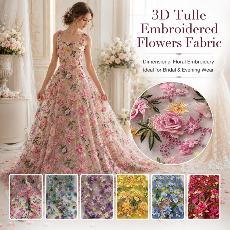 90x130cm 3D Floral Embroidered - Sewing Textiles ulasan dan harga