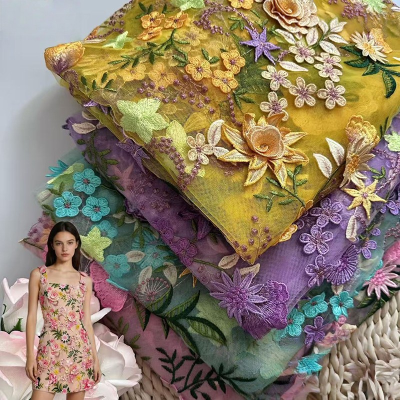 90x130cm 3D Floral Embroidered - Sewing Textiles ulasan dan harga
