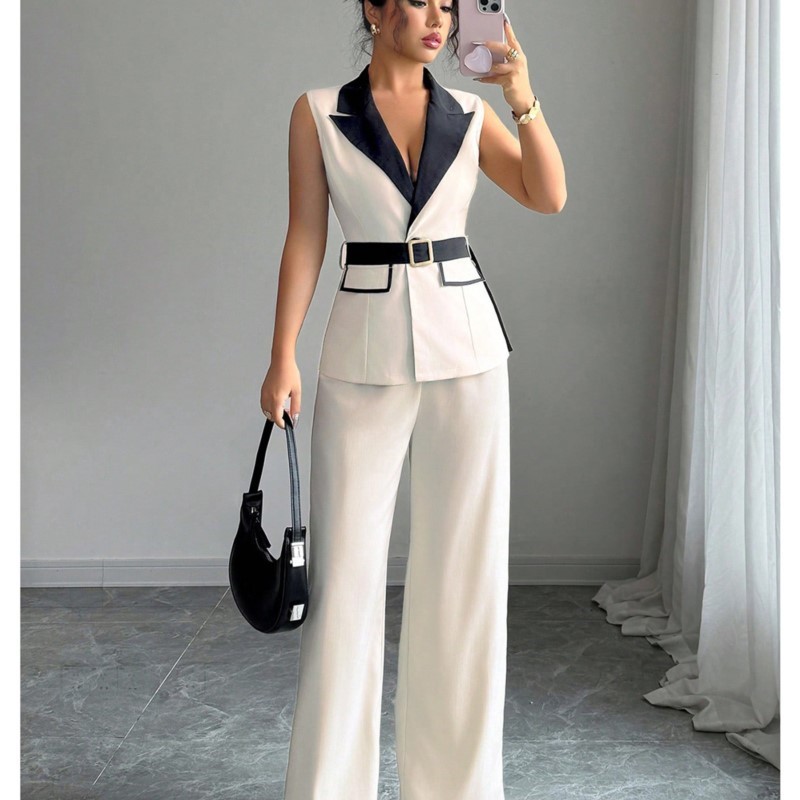 Vest Suit Women Wide Leg Pants - Sewing Vest ulasan dan harga