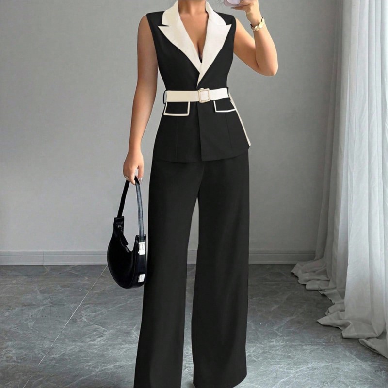 Vest Suit Women Wide Leg Pants - Sewing Vest ulasan dan harga